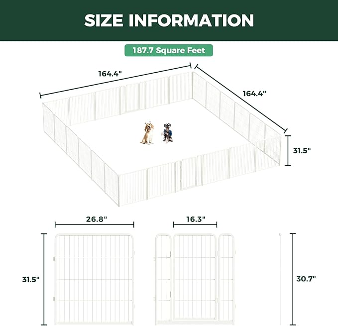 FXW Homeplus Unleashed Indoor Dog Playpen - Stress-Free and Safe Play, Heavy Duty 32 Inch 24 Panels Dog Pen for Small and Medium Dogs, White│Patented