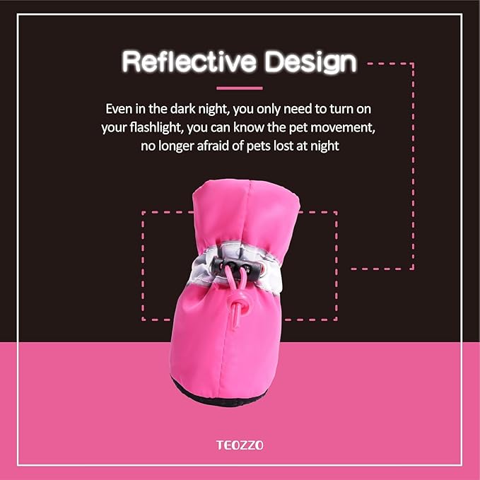 Dog Shoes Dog Boots & Paw Protector, Anti-Slip Sole Winter Dog Booties with Reflective Straps Dog for Small Medium Dogs 4PCS (Pink, 7)