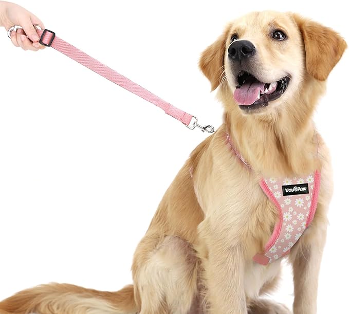 VavoPaw Dog Seat Belt, Safety Vest Dog Car Harness with Adjustable Buckle Dog Seat Belt for Vehicle Nylon Pet Safety Seat Belts Heavy Duty(XL, Pink Daisy)