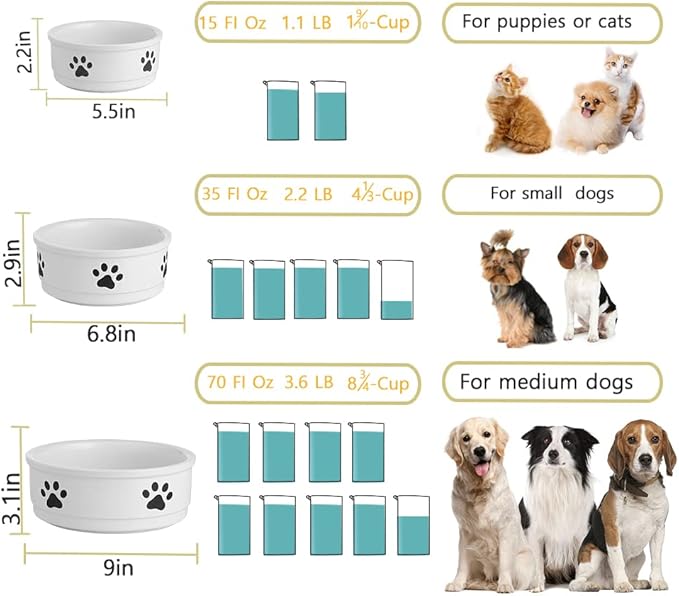 Sweejar Ceramic Dog Bowls with Paw Pattern, Dog Food Dish for Large Dogs, Porcelain Pet Bowl for Water 70 Fl Oz (Fog Blue)