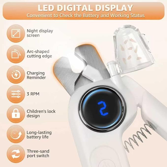 2-in-1 Cat Paw Nail Clipper and Dog Paw Grinder, Featuring Fast Sensing and Safety Protection, with a Lighted Cat Nail Trimmer Equipped with 2 LED Lights, Rechargeable via USB. (White)