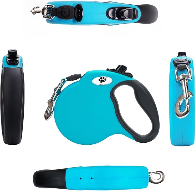 CROWN PAWS 13 ft Retractable Dog Leash for Large Dogs up to 26 lbs,Tangle-Free Nylon Tape,Blue Dan S
