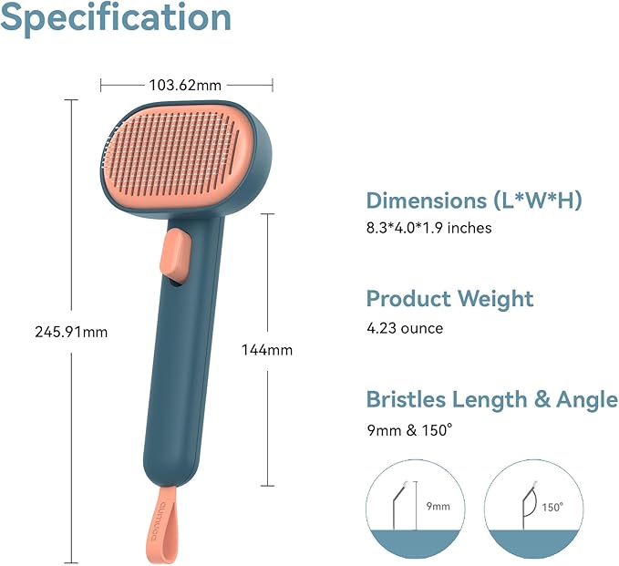 Aumuca Self-Cleaning Shedding Brush for Dogs & Cats, Gentle Deshedding Tool for Long & Short Hair Pets, Easy Hair Removal Grooming Brush for Puppies