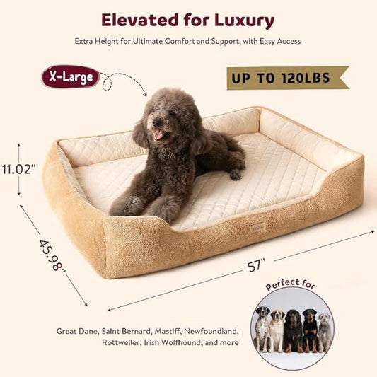 Self-Warming Orthopedic Dog Bed for Extra Large Dogs - Memory Foam for Joint Pain & Arthritis, XL Pet Bed w/Washable Removable Cover & Waterproof Liner, XXL Dog Sofa w/Raised Bolster & Non-Slip Base