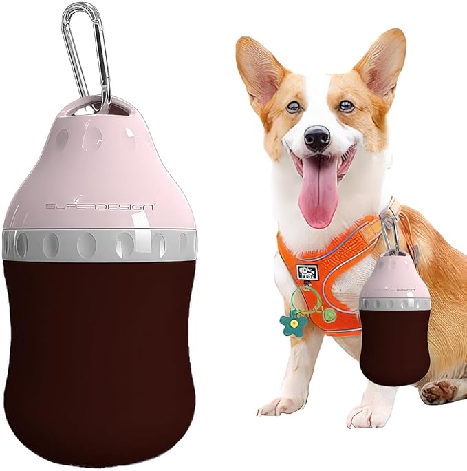 Dog Travel Water Bottle Detachable Bowl Leak Proof Portable ,Silicone Bottle Body,Collapsible and Suitable for Small Pets for Outdoor Walking, Hiking, Travel (Pink, 400 ml)