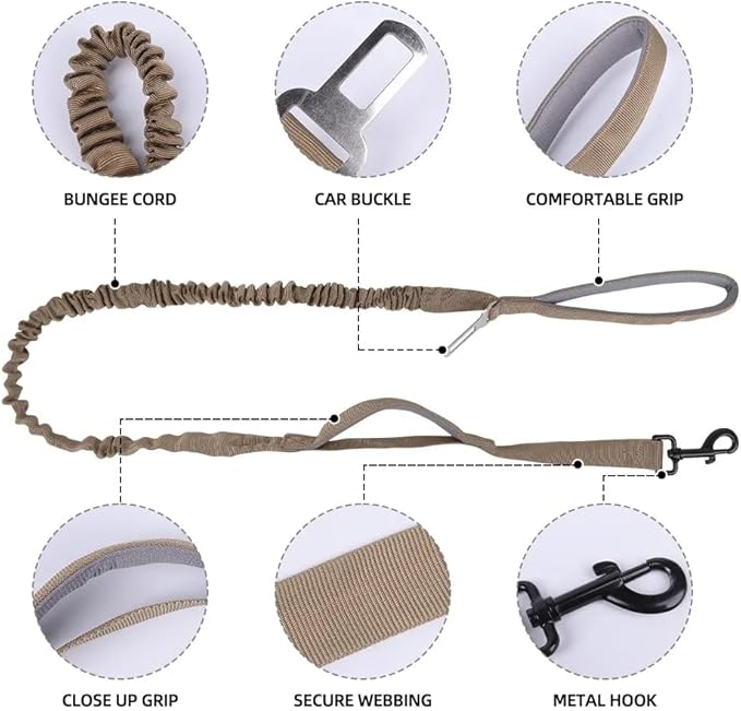 Tactical Dog Harness with Leash for Large Dogs, No Pull Adjustable Dog Harness, Reflective K9 Working Pet Vest for Walking, Training (Khaki, L)