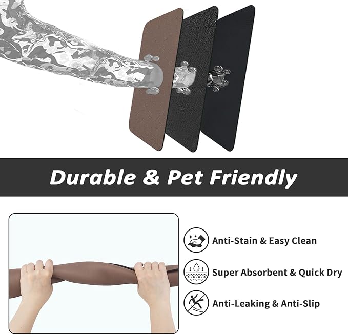 Dog Food Mat - Absorbent Cat Mat for Food and Water, No Stains Pet Feeding Bowl Mat, Easy to Clean Pet Placemats, Quick Dry Dog Water Dispenser Mat for Messy Drinkers | Brown 24"x36"