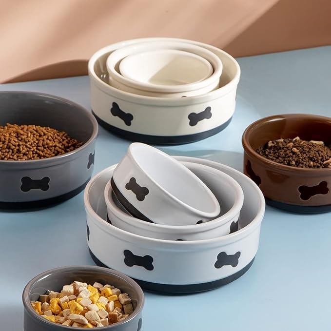 Sweejar Ceramic Dog Bowls with Bone Pattern, Dog Food Dish for Medium Dogs, Porcelain Pet Bowl for Water 35 Fl Oz (White)
