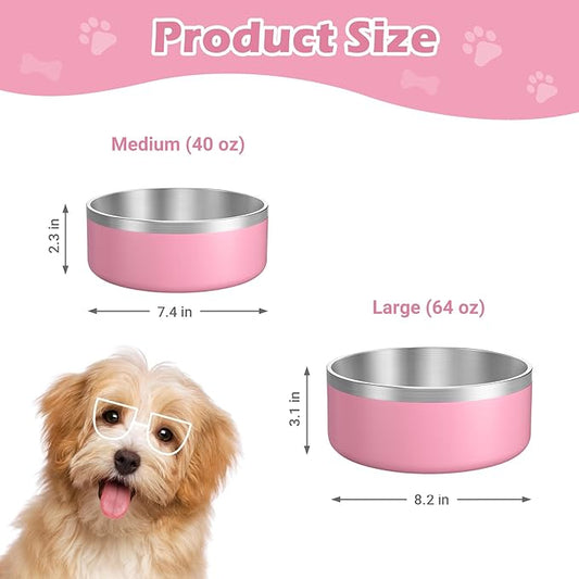 LIANLAI Stainless Steel Dog Bowls, Rust-Resistant Pet Bowls, Non Slip Dog Water Bowl, Versatile Feeding Bowls(Pink,40 oz)