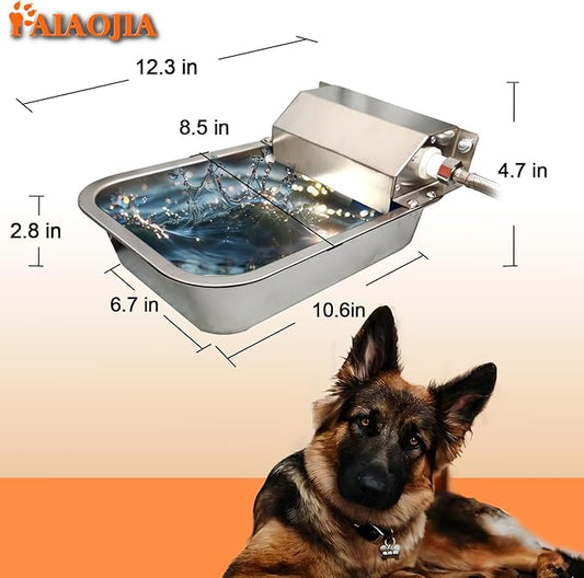 Automatic Dog Water Dispenser, 2 Gallons 304 Stainless Steel Dog Water Bowl for Indoor/Outdoor, Large Water Bowl for Pets & Livestock, Anti Tip, Wide Mouth, Water Auto Fill, Fit GHT 3/4" Faucet
