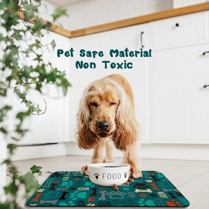 Dog Food Mats for Floors Waterproof, Dog Cat Water Bowl Mats Pet Feeding Absorbent Mat Dog Cat Pet Placemats for Food and Water Green 16 * 24 inch