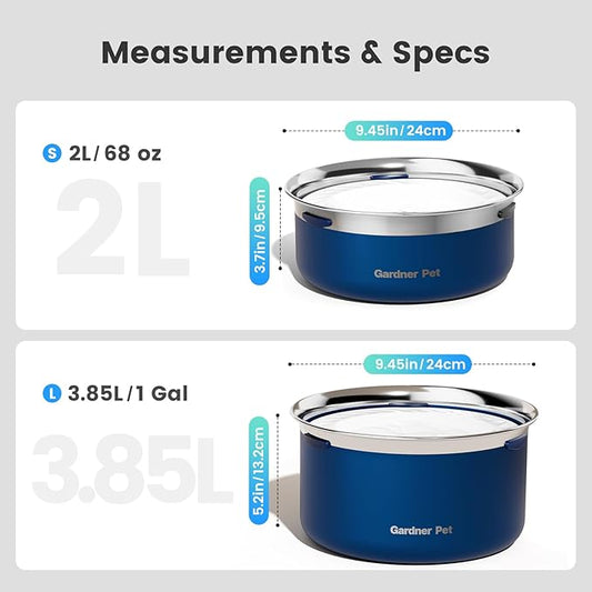 Gardner Pet Dog Bowls 1 Gallon (3.85L) Stainless Steel No Spill Dog Water Bowl, Slow Water Feeder Metal Bowls, Spill Proof Water Dispenser for Large Dogs, Promotes Healthy Hydration(Blue)