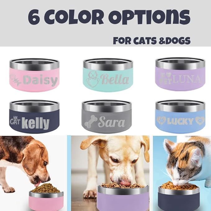 Personalized Stainless Steel Dog Cat Bowl with Name,Customized Laser Engraved Pet Bowl Non Slip for Water and Food 25oz,40oz,53oz(Mint Green)
