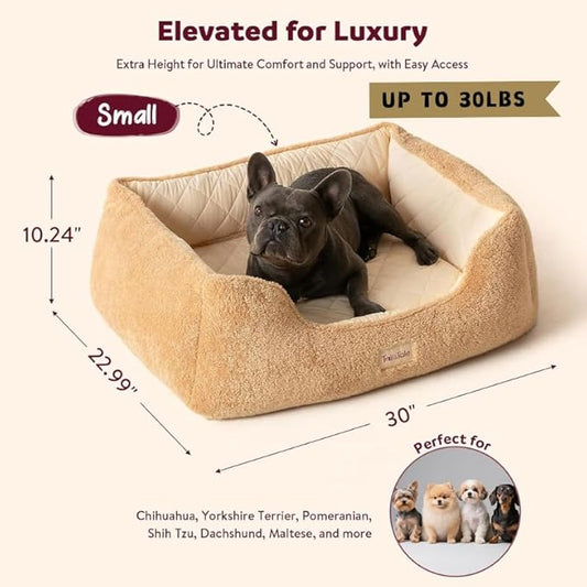 Self-Warming Orthopedic Dog Bed for Small Dogs & Puppies - Memory Foam for Joint Pain & Arthritis, Pet Bed w/Washable Removable Cover & Waterproof Liner, Dog Couch w/Raised Bolster & Non-Slip Base