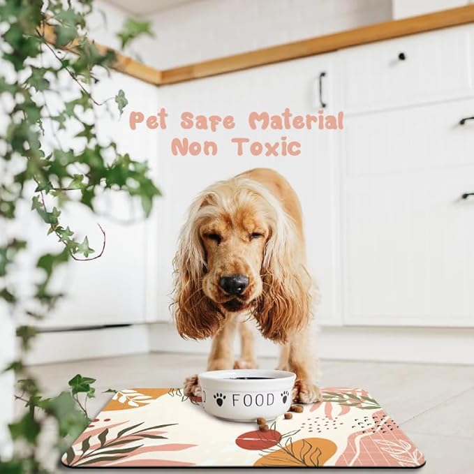 Dog Food Mats for Floors Waterproof, Pet Water Bowl Mats Pet Feeding Absorbent Placemats Bohemia Tropical Leaves 24 * 32 inch