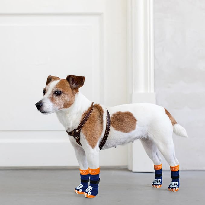 PUPTECK Anti-Slip Dog Socks with Double Sides Grips for Small Medium Large Dogs Hardwood Floors Prevents Licking, Dog Shoes for Hot Pavement Traction Control for Senior Dogs, Dark Blue, L