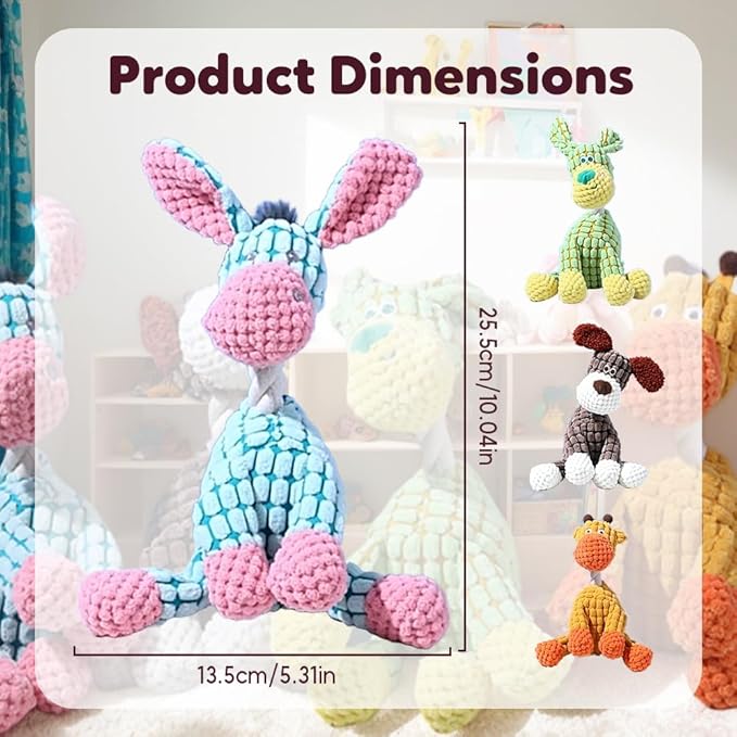 Seivble 2 Pack Dog Toys, Indestructible Dog Squeaky Toys for Aggressive Chewers, Tough Stuffed Plush Chew Toys for Large Small Indoor Pups Teething (Brown Dog)