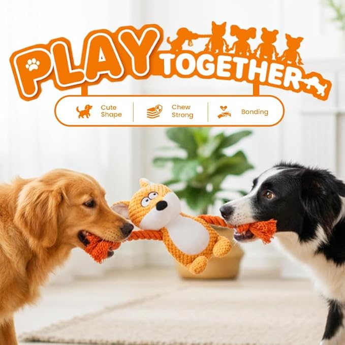 ANYSENT Plush Dog Chew Toys,2026 New Squeaky Dog Toy for Aggressive Chewers, Indestructible Dog Toy for Small Medium Large Dogs to Keep Them Busy Puppy Teething Toy (Cow)