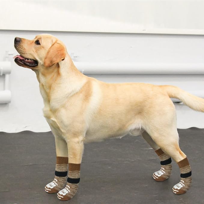 BEAUTYZOO Anti Slip Dog Socks for Small Medium Large Dogs with Grips Straps on Hardwood Floor Protection Wear, Traction Control 3 Pairs Double Side Paw Protector to Prevent Licking for Girl or Boy