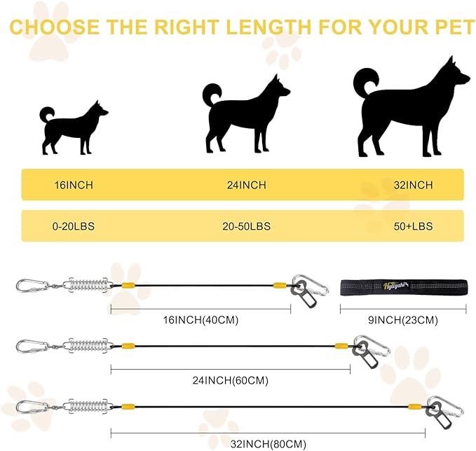 Dog Seat Belt Harness for Car, 5-in-1 Coated Wire Dog Seatbelt, HYLIYAKI Shock Spring-Loaded No Chew Pet Dog Car Seatbelt Leash, with Removable Reflective Short Leash (2 Pack Black, 16 inch/40 CM)