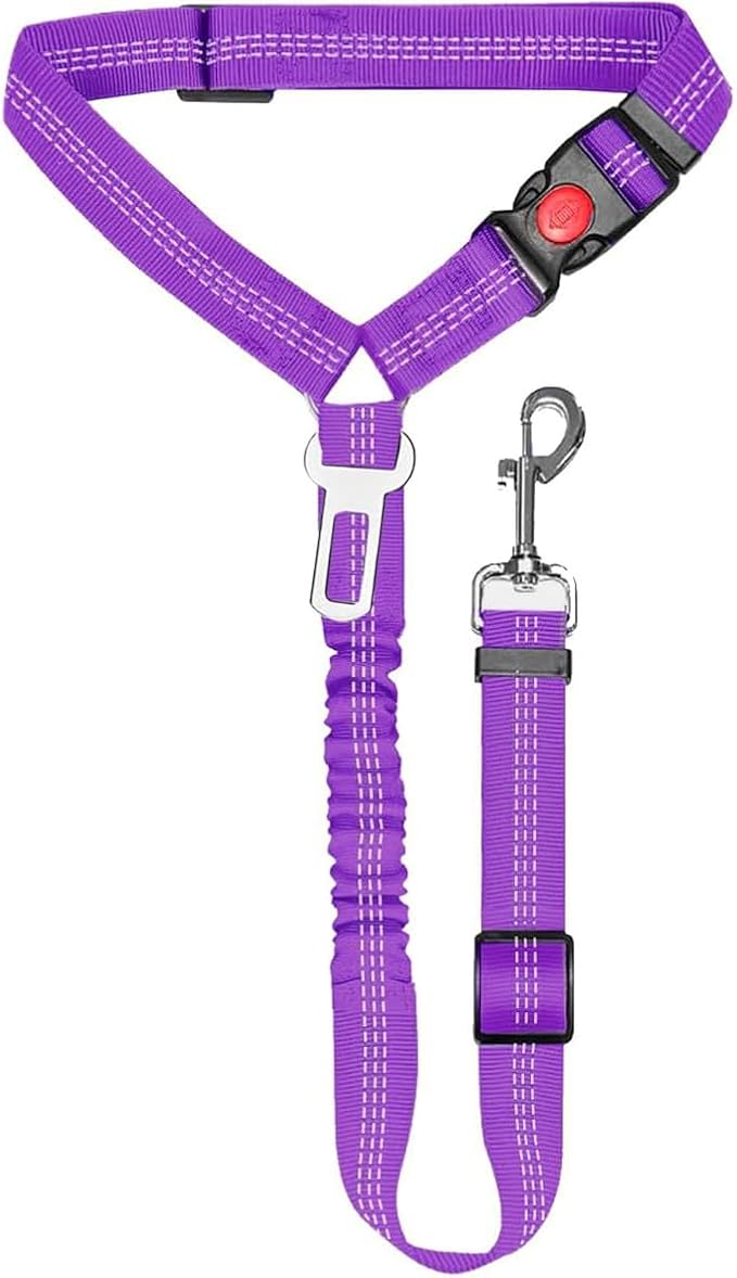2 PCS Dog Seat Belt for Car Frskcssd Adjustable Dog Car Harness Heavy Duty Nylon Dogs Safety Seat Belt (Black + Purple)