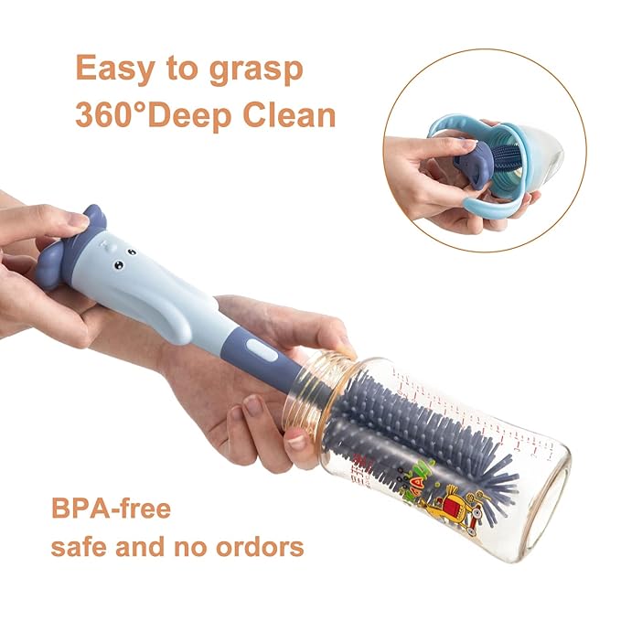 Chemimoso Cup Cleaning Brush, Silicone Baby Bottle Brush with Stand, Large Handle Water Bottle Brush Cleaner Set, with a Tiny Cup Lid Gap Cleaning Brush, Cup Lid Cleaner Brushes Kit, Green