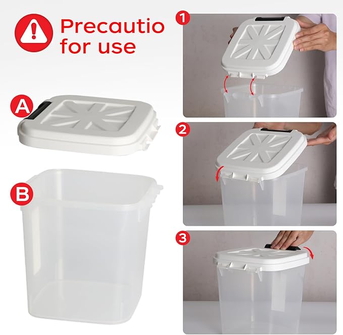 LivLab Mker Large Rice Storage Container 30 lbs, Airtight Pet/Cat Treat Storage Bin with Lids, Attachable Wheels, Great for Flour & Rice, Easy Mobility, BPA Free, White