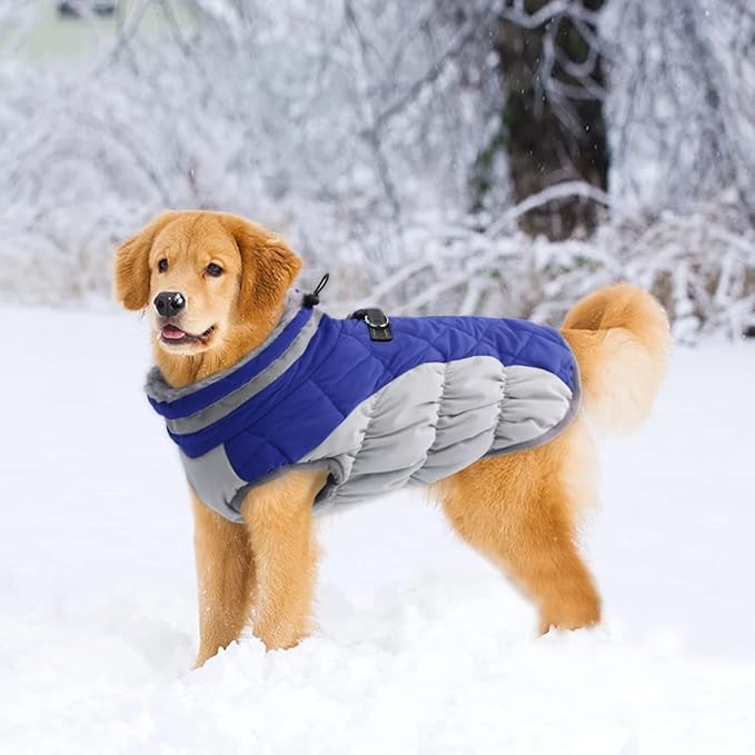 Lelepet Dog Coat Warm Dog Winter Coat Waterproof Dogs Jacket with Harness Built in Reflective Pet Fleece Vest Zip-Up Cold Weather Coats for Large Dogs Turtleneck & Windproof Coats Boxer Blue XL