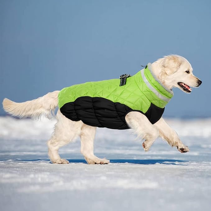Lelepet Dog Coat Warm Dog Winter Coat Waterproof Dogs Jacket with Harness Built in Reflective Pet Fleece Vest Zip-Up Cold Weather Coats for Medium Dogs Turtleneck & Windproof Coats Dachshund Lime M