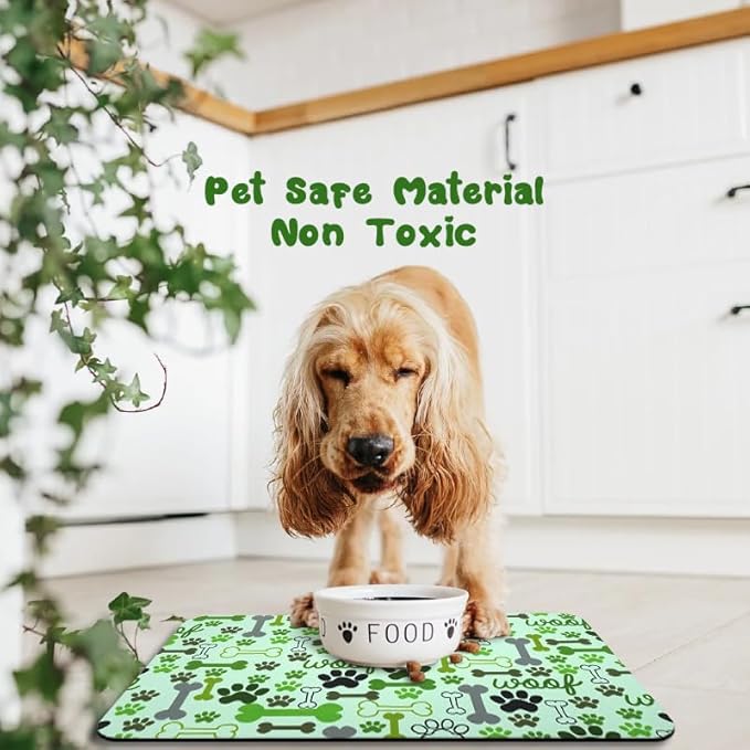 Dog Food Mats for Floors Waterproof, Pet Water Bowl Mats Pet Feeding Absorbent Placemats Green 24 * 32 inch