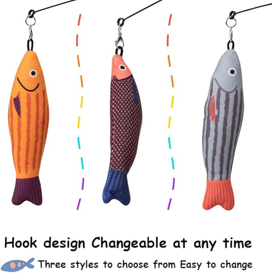 PAZ'S GIFT Cat Wand Toys, Catnip Fish 3 Piece Catnip wzggle Sounding Toy, Soft and Durable, Interactive cat Kick Toys for Indoor Play