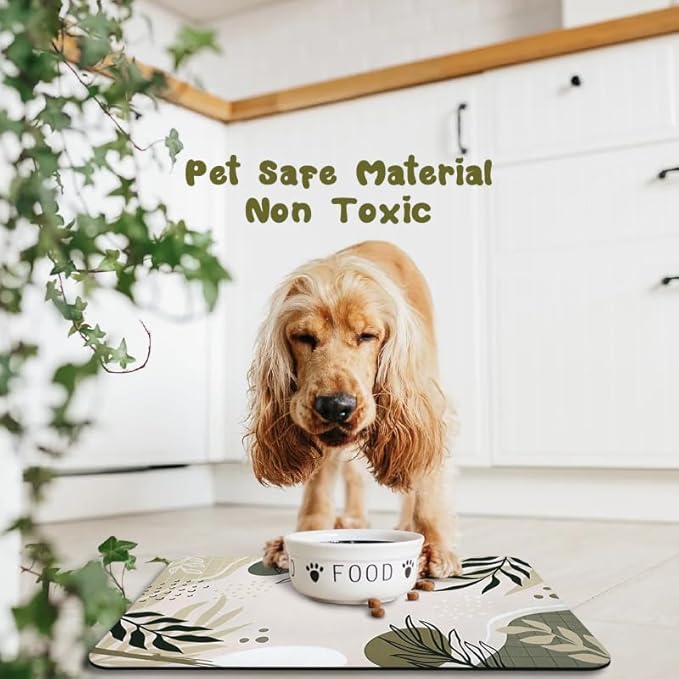 Bohemia Tropical Leaves Pet Feeding Mats - Waterproof, Absorbent Dog Cat Food and Water Bowl Mats - 12 * 20 inch