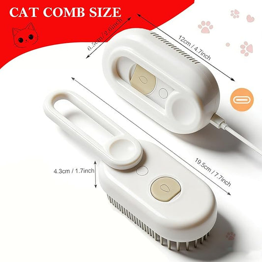 Pet Cold Mist Grooming Brush - Self-Cleaning Deshedding Tool for Dogs & Cats | Spritz Function, USB Rechargeable, Slicker Comb for Long/Short Hair (White)
