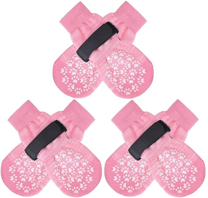 EXPAWLORER 6PCS Anti-Slip Dog Socks to Prevent Licking Paws,Dog Shoes for Hot Pavement,Best Paw Protector Traction Control on Hardwood Floor,Dog Booties for Puppy Small Medium Large Senior Dogs