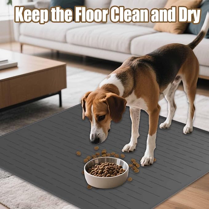 48"x32"(120cmx80cm) Largest Dog Food Mat, XXXL Waterproof Pet Feeding Mat for Floors, Silicone Dog Bowl Mat Tray for Food and Water, Light Gray