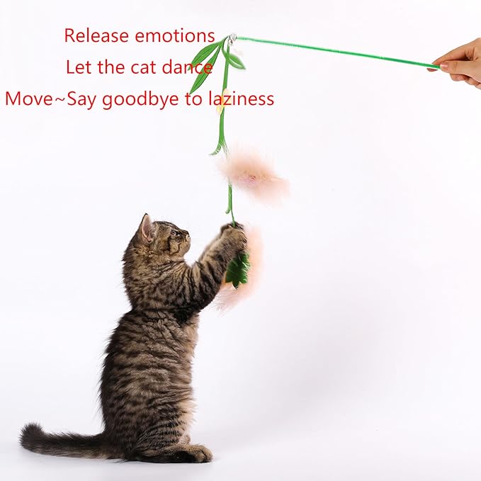 Cat Toy,Lovely Cat Toy Funny Simulation Fish Feather with Bells Funny Exercise Teaser Stick Toy for Kitten with Feather