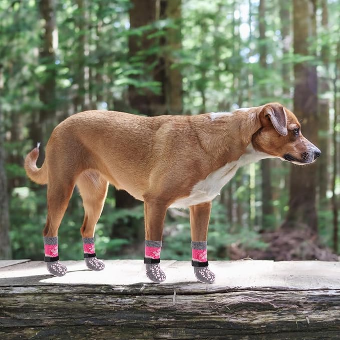 KOOLTAIL Dog Socks for Hot/Cold Pavement to Prevent Licking Paws Scratching,Anti Slip Pet Boots&Paw Protector for Hardwood Floors,Traction Control Grip Booties for Small Medium Large Senior Dogs PinkM