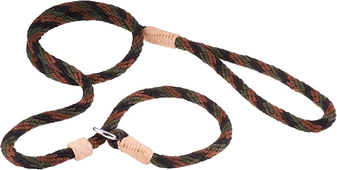 Alvalley Nylon Dog Training Leash with Stopper - Adjustable Nylon Rope Comes with Braided Leather at Ends - Tagua Bead Stopper Slip Lead - Suitable for Walking, and Training