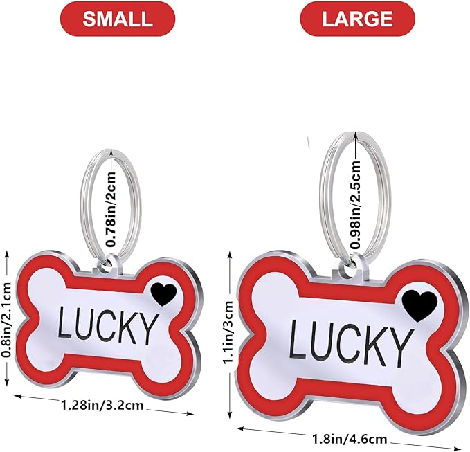 Personalized Deep Engraving Pet ID Tags Engraved Both Sides Bone Shape Custom Dog Tag Stainless Pet ID Tag Engraved Heart Dog Tags for Large Small Dogs Cats (Red, Small)