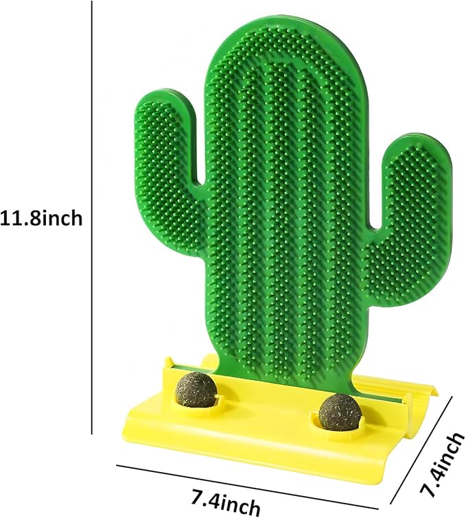 Catnip Toys for Indoor Cats, Green Cactus Shape Cat Scratching Brush with Catnip Ball Toys, 2 in 1 Massage & Self Groomer, Teeth Washing Healthy Rotatable Treats Toys, Cats Soothing Catnip