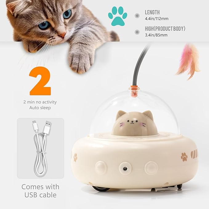Li&Zhao Interactivity Cat Toy - Automatic Laser Feather Cat Toy, Rechargeable 2 in 1 Cat Electric Toy for Boring Indoor Adult Cats/Kittens(Beige)