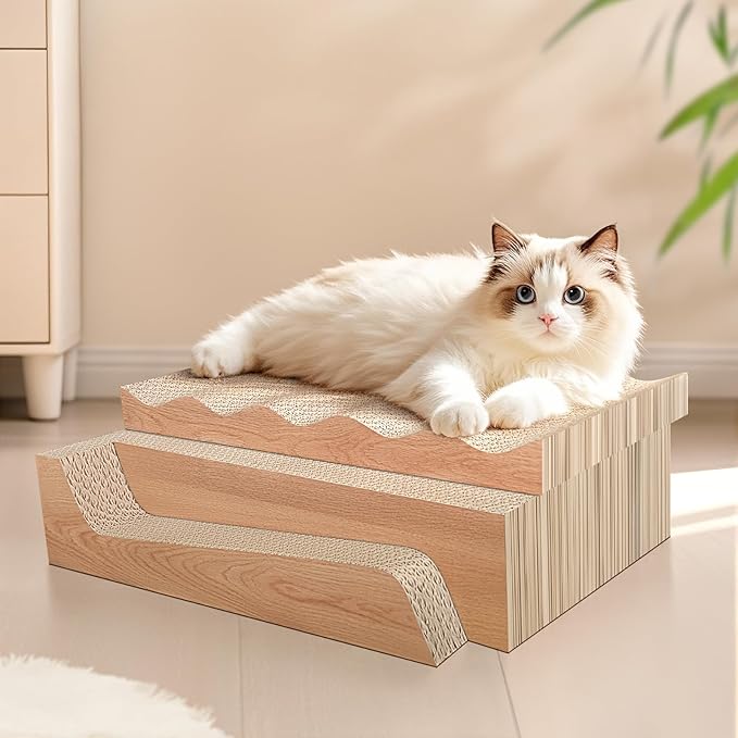 Cat Scratch Pad with Catnip, 3 Packs Corrugated Cardboards Cat Scratcher Pads for Indoor Cats, Durable Scratching Board for Small Medium Cats Kitten, Suitable for Cats to Rest, Grind Claws and Play