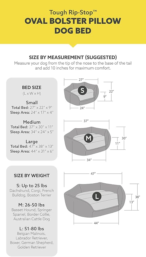 K9 Ballistics Tough Ripstop Oval Bolster Dog Bed, Calming Round Den Shape, Scratch Resistant, Machine Washable - Large, Taupe Premium Finish