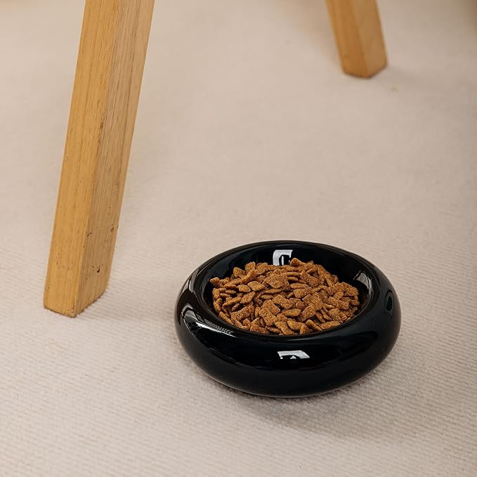 6.1 Inch Cat Bowls, 7 oz Ceramic Cat Food Bowl, Whisker Fatigue Relief Bowl, Anti-Vomiting, Protect Spine, Perfect for Indoor Cats(2pc Black)