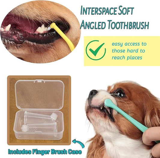 E.M&S.T by Emmeliestella Small Dog & Cat Toothbrush Kit,Micro Head, Kitten Toothbrush, Finger Brush, Starter Kit, Round & Pointed Design, Pet Dental Care, Soft Bristles, Multi-Angle, Deep Clean, 5PCS