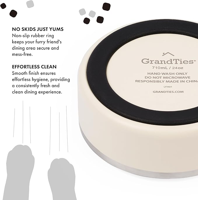 GrandTies Stainless Steel Engraved Pet Bowl | Reusable BPA-Free Insulated Pet Bowls | Large Heavy Duty Non Skid Spill Proof Dog Bowl | Outdoor Dog Water Bowl (24oz, Ivory White)