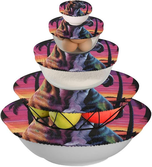 XYMZR Dog Boxer Reusable Bowl Cover for Food Storage – Set of 5 in Varying Sizes Easily Fit Your Bowls 3.9" to 11.8", Machine Washable, Elastic Stretch