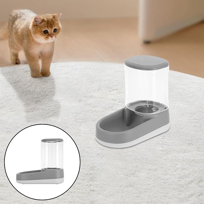 Mikikit Automatic Pet Feeder and Water Dispenser Grey, Gravity Dog Self Feeder with Waterer for Small to Medium Dogs and Cats, Outdoor Compatible Feeding Station