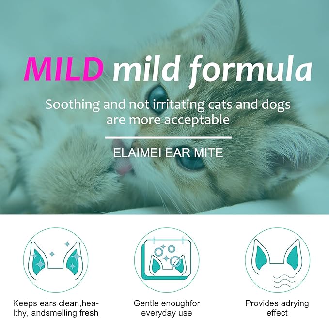 FANSHI 2 PCS Ear Treatment for Dogs & Cats, Cat Ear Care Cleaning with Aloe - Gentle Ear Cleaner Drop Soothing & Clean, Helps Remove Debris & Soothe Itchy Ears, 0.75 fl oz