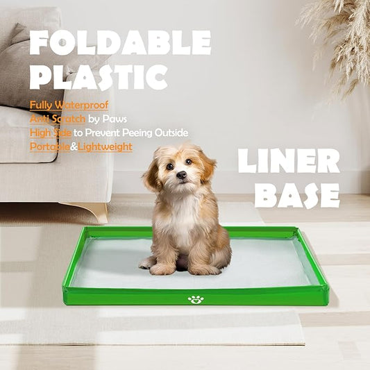 MEEXPAWS Dog Pee Pad Holder Foldable, Puppy Pad Holder Liner Base High Side, Dog Litter Box Indoor for Large Dog 33’’x22’’, Training Pad Holder Leak-Proof, Potty Pad Holder for Dogs Easy Clean